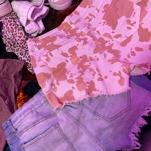 Altar'd State Pink and Light Blue Jean Shorts